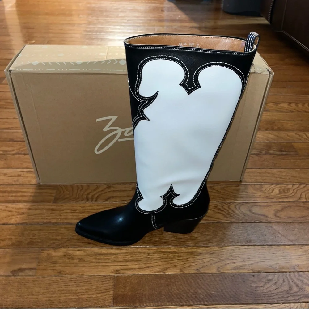 Zodiac Dawson Cowboy Boots Pointy Toe & Knee High Black & White Women’s Size 5.5